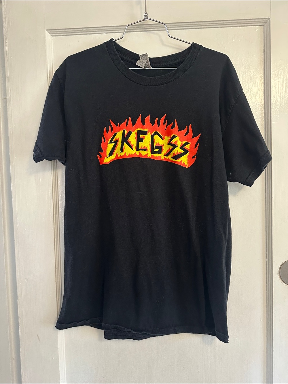 Skeggs band tee men’s Black Graphic Tee with Flame Logo